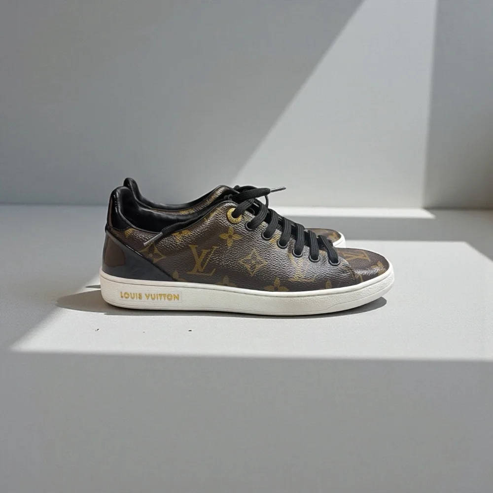 Louis Vuitton Brown and Gold Monogram Sneakers - Picture 9 of 10